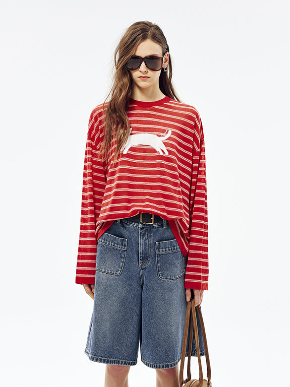 Stripe Cat Knit Top