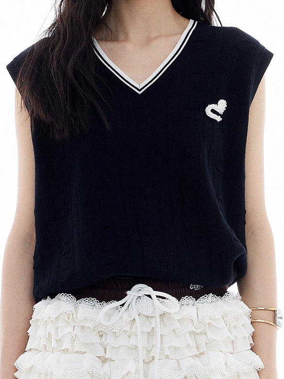 Bi-color Line Knit Vest