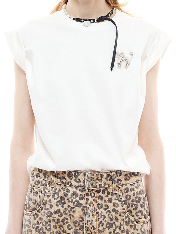 Cat Beads One-point Sleeveless T-shirt