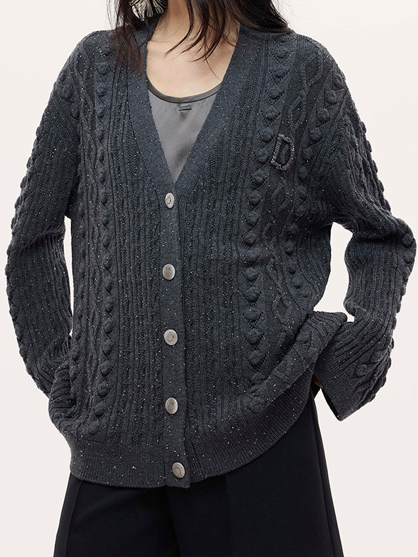 Beads Cable Knitting Cardigan