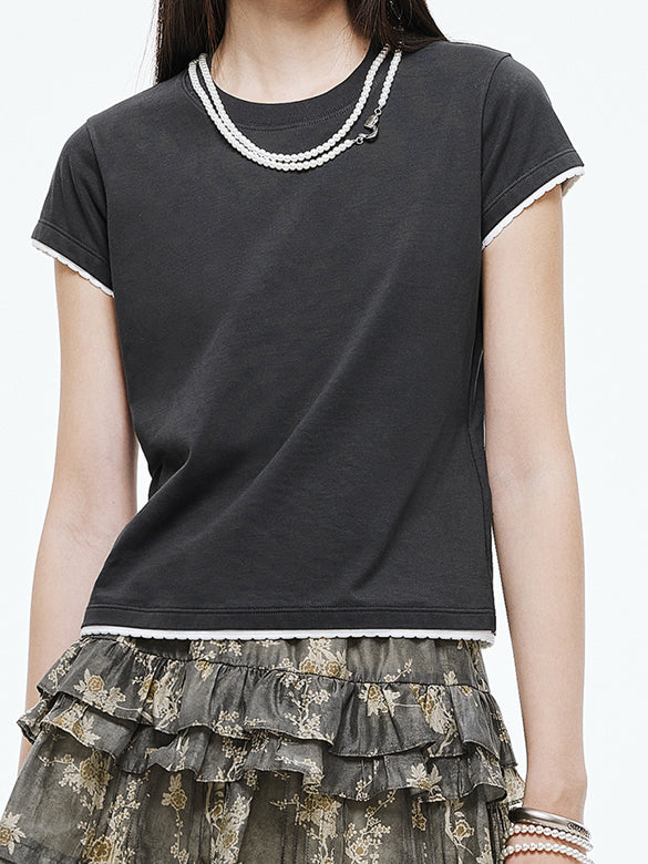 Pearl Neckless Combination T-shirt