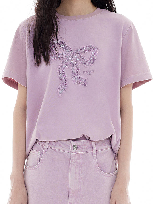Sequins & Beads & Tulle Ribbon T-shirt
