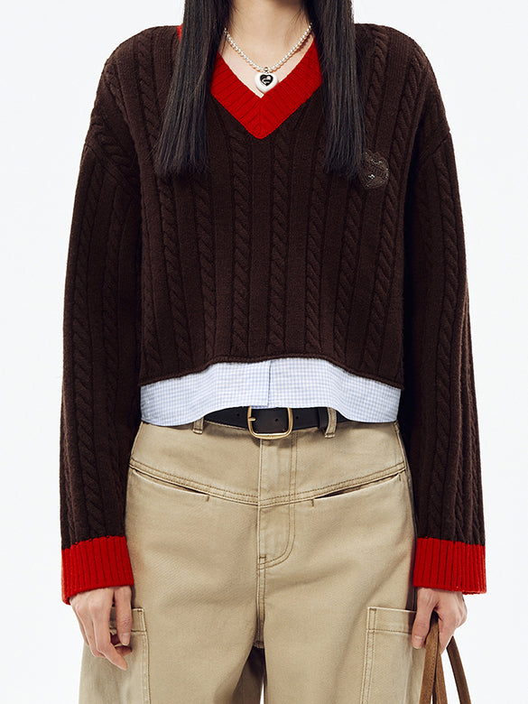 Shirt Layered V-neck Knit