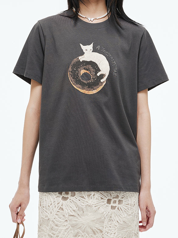 Cat Printed Beads T-shirt