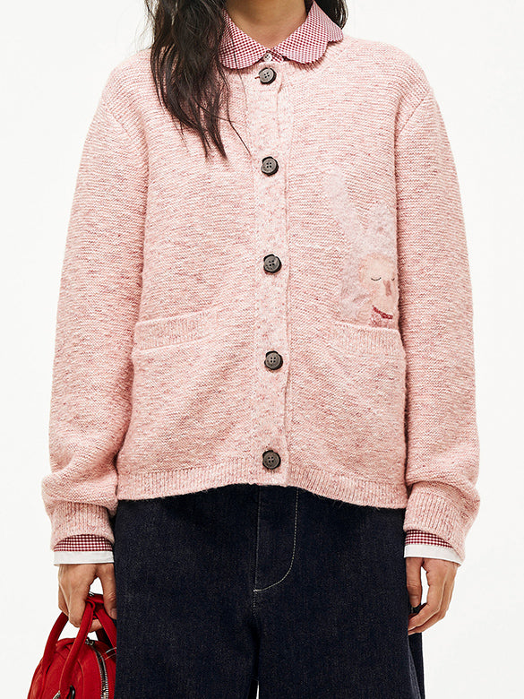 Embroidery Character Design Knit Cardigan