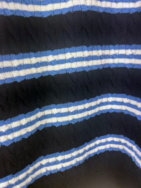 Retro Color Stripe Polo-Knit Top