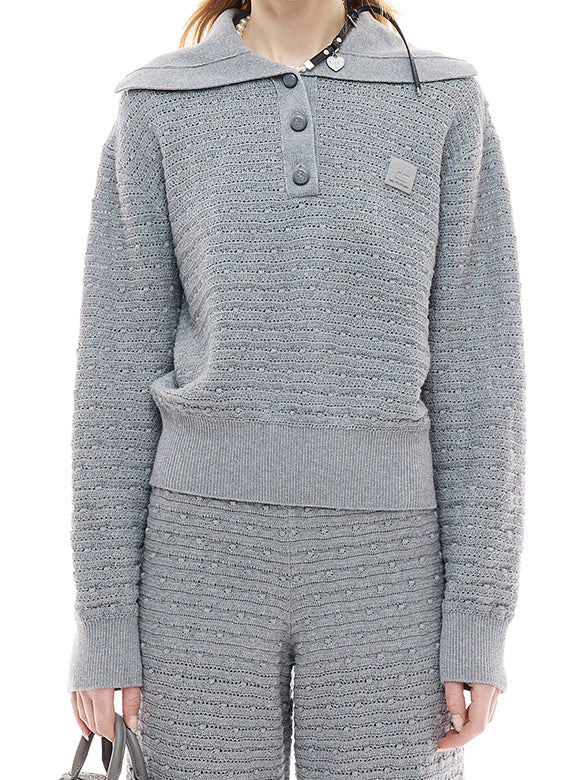 Rib-collar Polo Knit Top