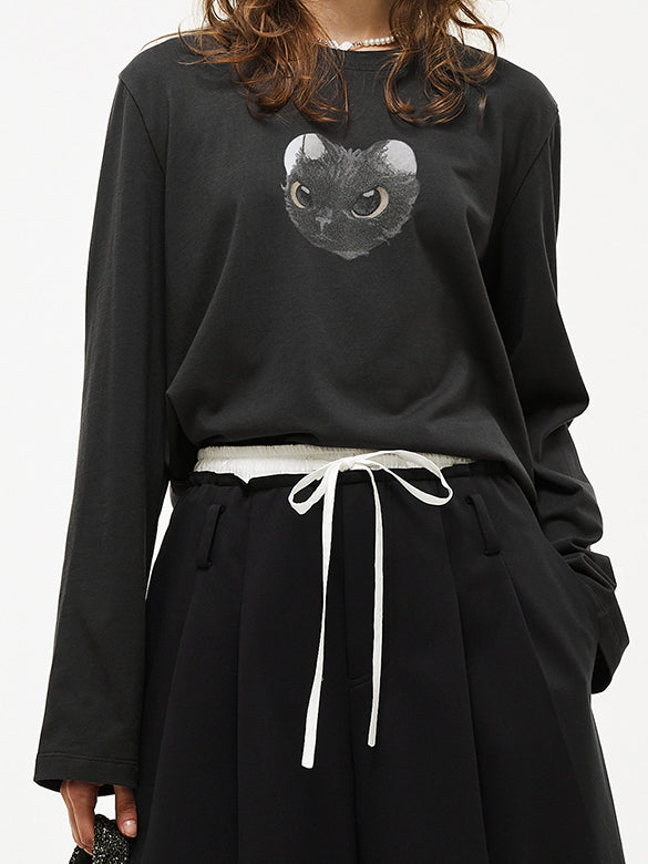 Cat Printed Long-sleeves T-shirt