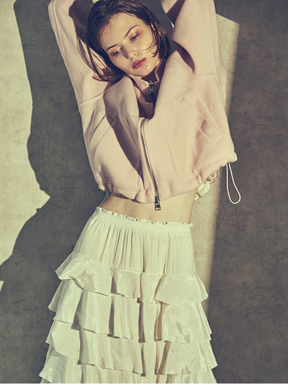 Satin Tiered Belted Skirt