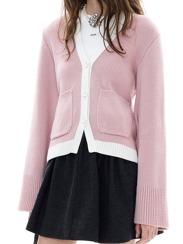 Bi-color Piping Knit Cardigan