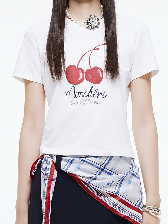 Cherry Printed & Beads T-shirt