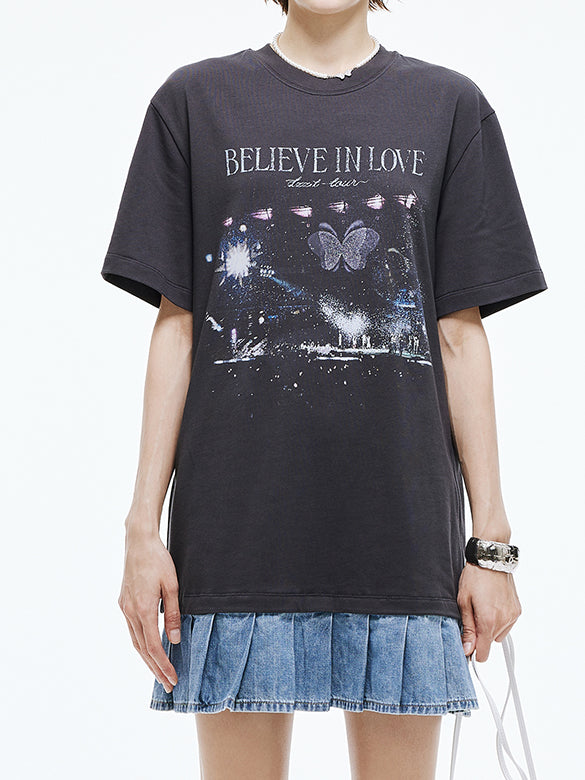 Denim Hem Combination T-shirt Dress