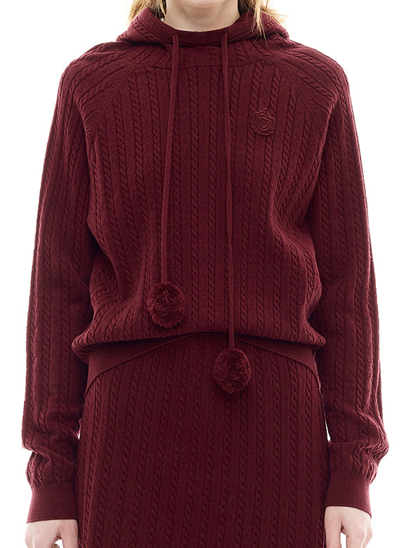 Pompon Code Knit Hoodie