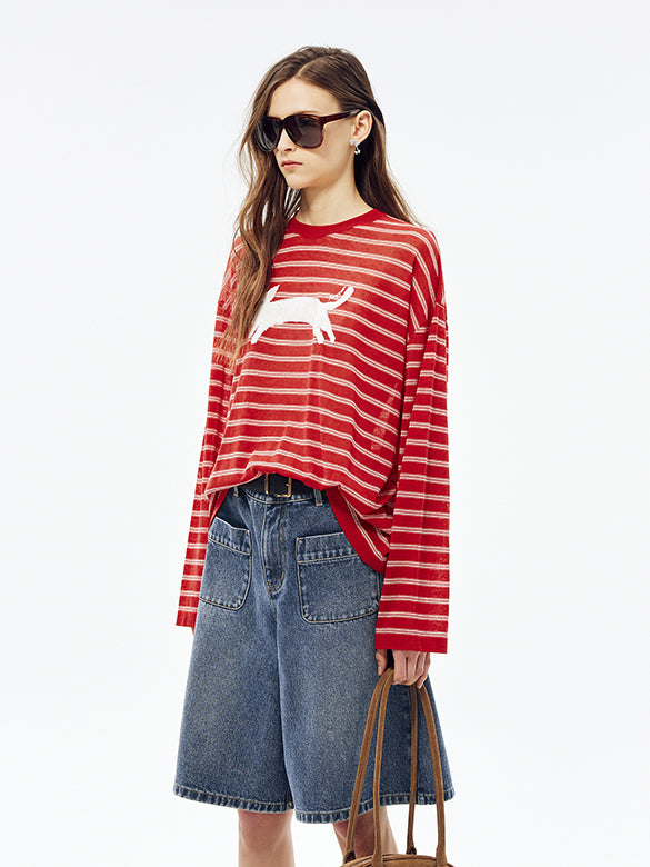 Stripe Cat Knit Top