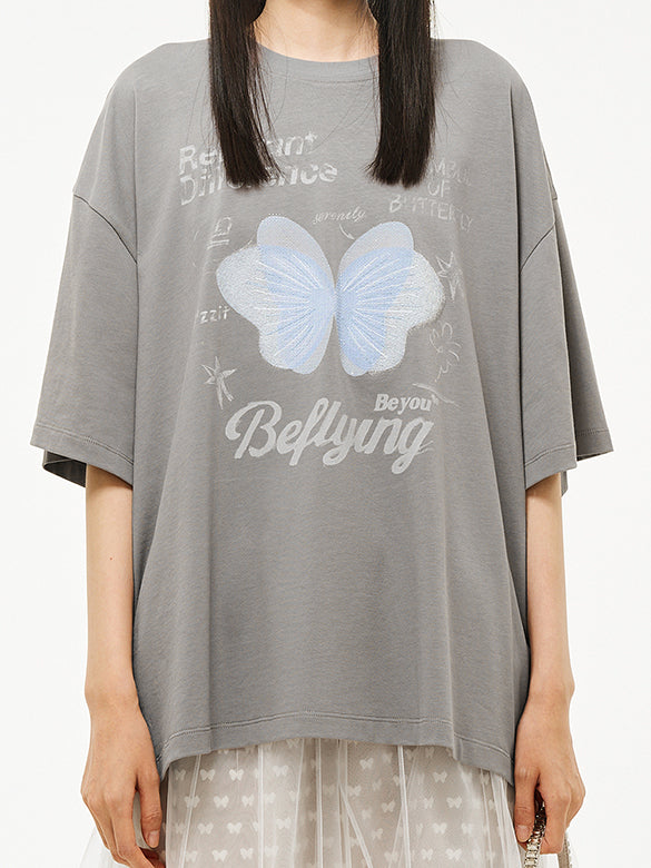 Butterfly Printed & Beads T-shirt