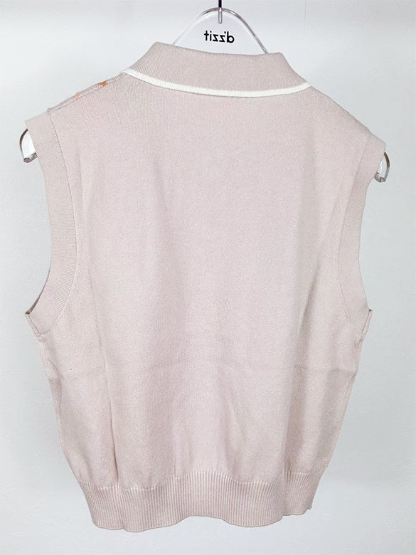 Retro Argyle Sleeveless Polo Knit