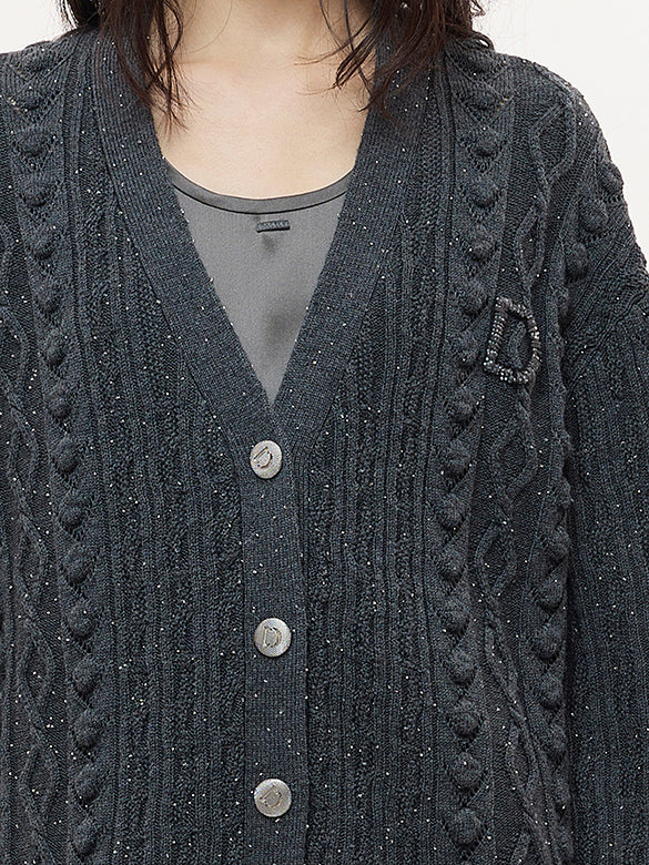 Beads Cable Knitting Cardigan