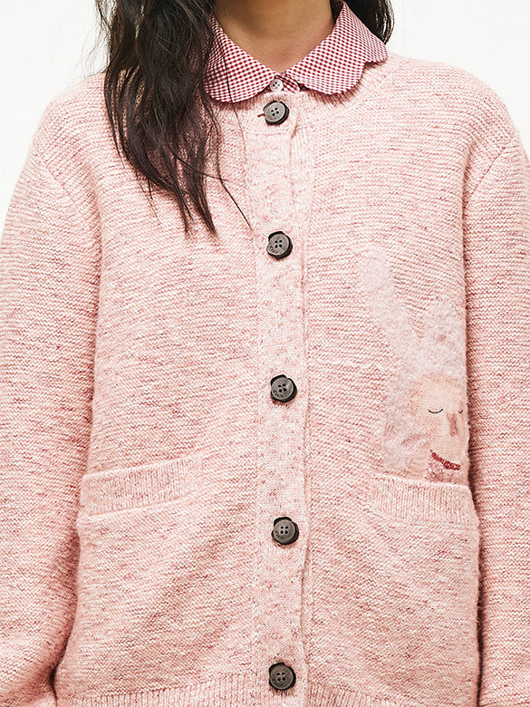 Embroidery Character Design Knit Cardigan