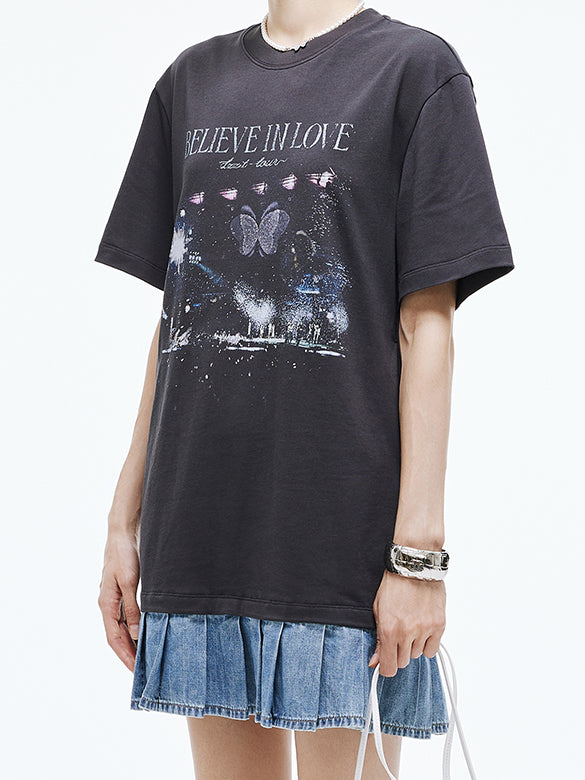 Denim Hem Combination T-shirt Dress