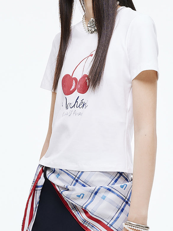 Cherry Printed & Beads T-shirt