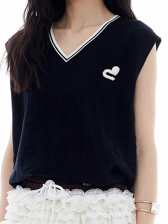 Bi-color Line Knit Vest