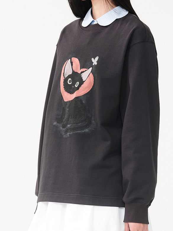 Cat Printed Embroidery Sweatshirt