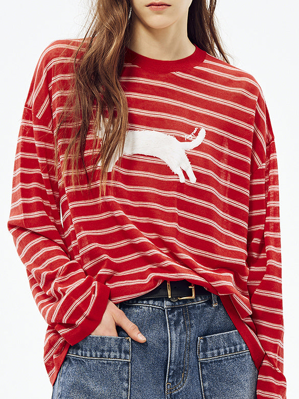 Stripe Cat Knit Top