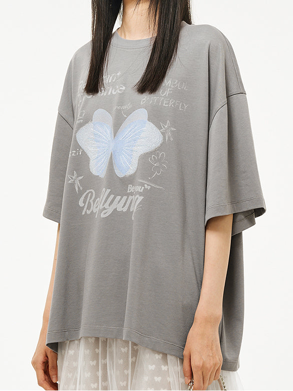 Butterfly Printed & Beads T-shirt