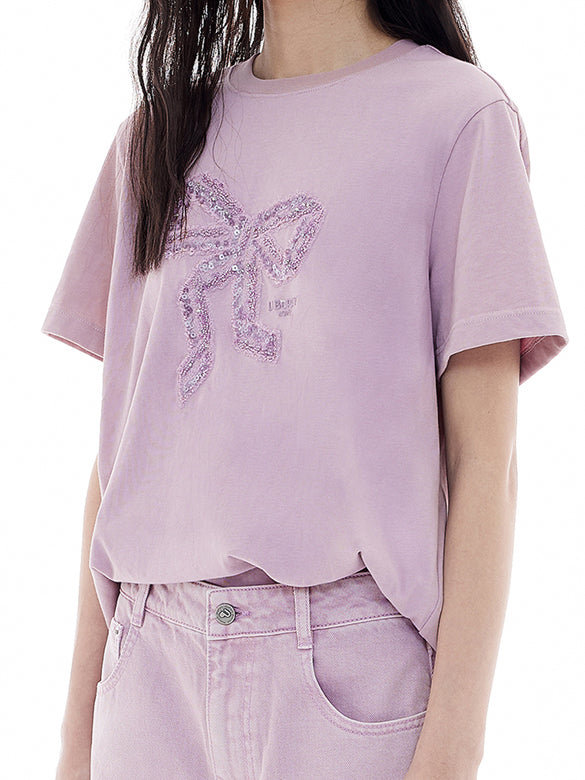 Sequins & Beads & Tulle Ribbon T-shirt