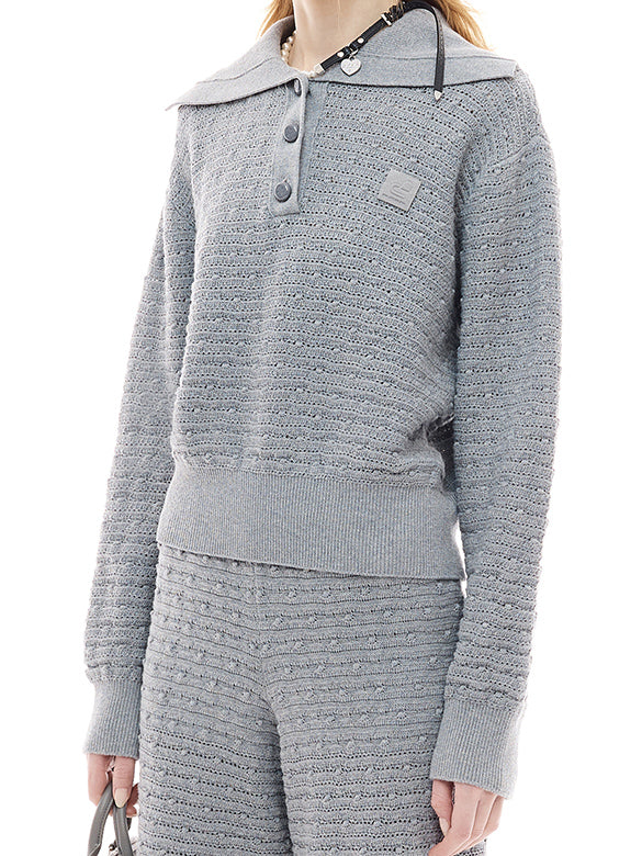 Rib-collar Polo Knit Top