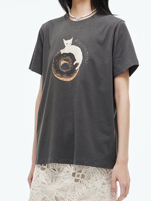 Cat Printed Beads T-shirt