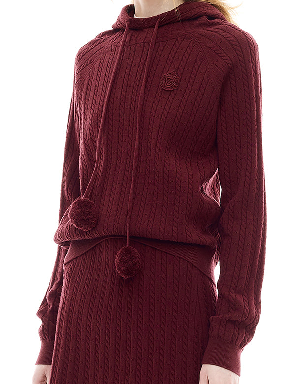 Pompon Code Knit Hoodie