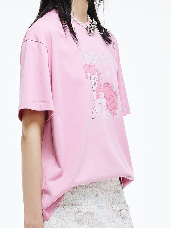 Printed Embroidery Sequins T-shirt