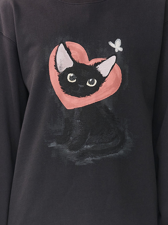 Cat Printed Embroidery Sweatshirt