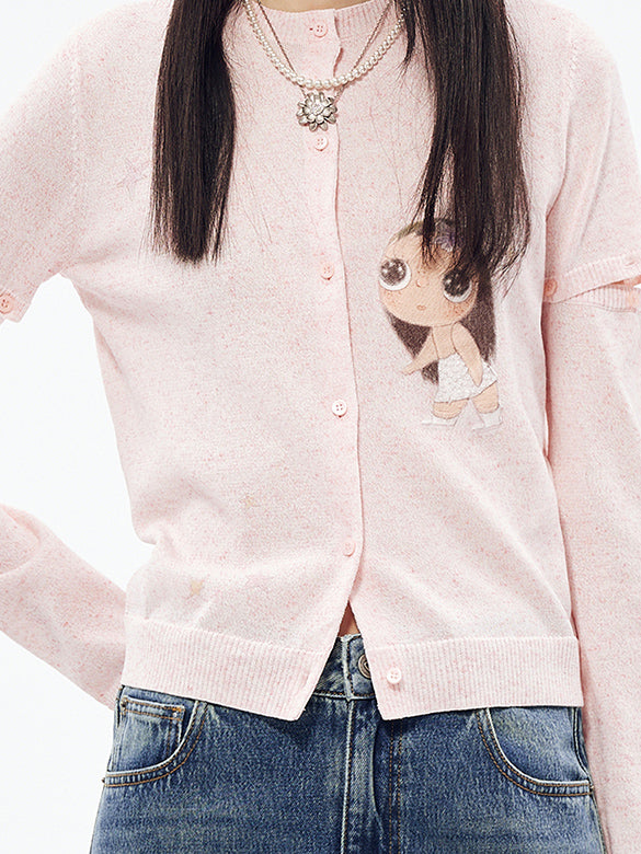 Button Sleeves Knit Cardigan