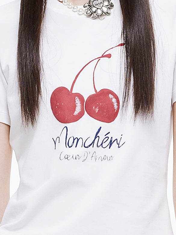 Cherry Printed & Beads T-shirt