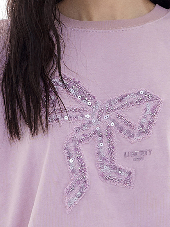 Sequins & Beads & Tulle Ribbon T-shirt