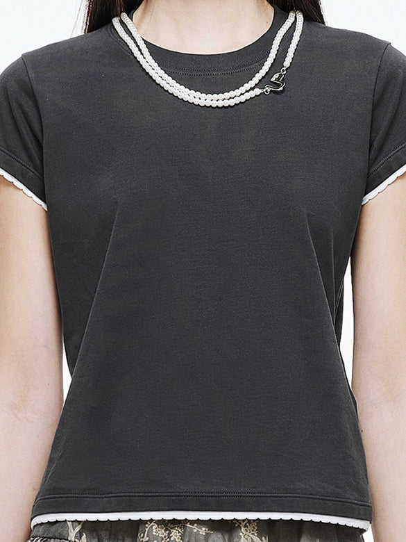 Pearl Neckless Combination T-shirt