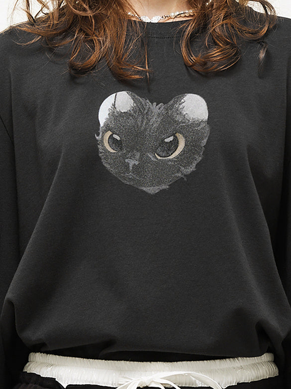Cat Printed Long-sleeves T-shirt
