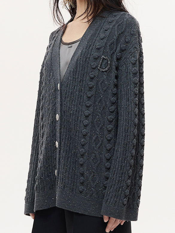 Beads Cable Knitting Cardigan