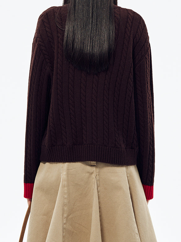 Bi-color Hem Zipper Knit Cardigan