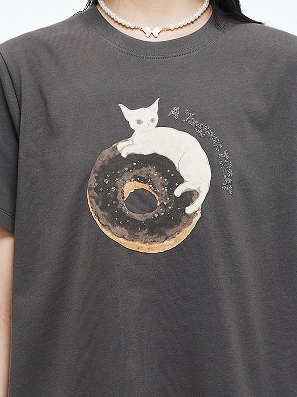 Cat Printed Beads T-shirt