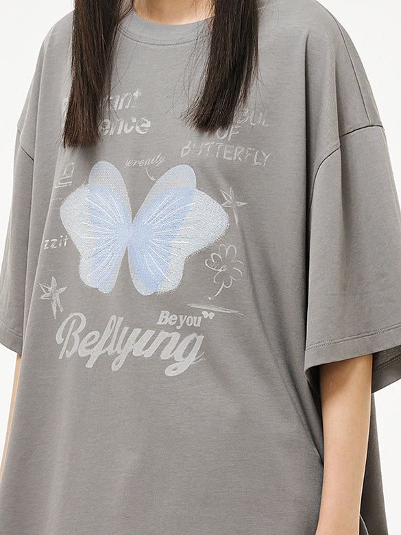 Butterfly Printed & Beads T-shirt