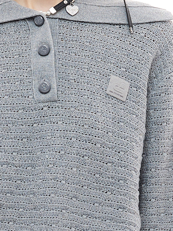 Rib-collar Polo Knit Top