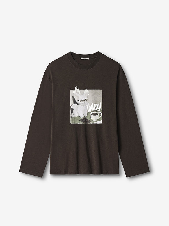 Cat Printed & Beads Long Sleeves T-shirt