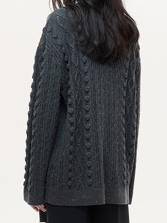 Beads Cable Knitting Cardigan