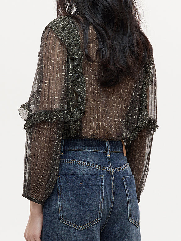 Monogram Pattern Frill Blouse