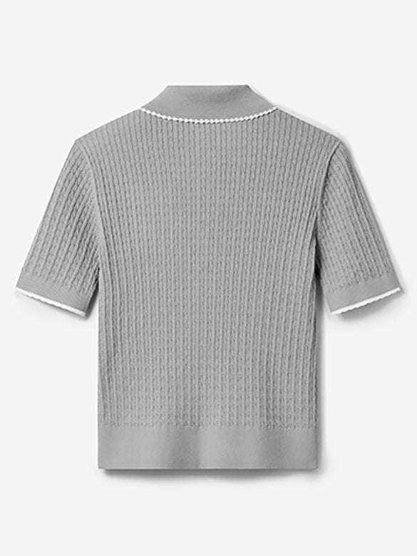 Frill Piping Polo Knit Top