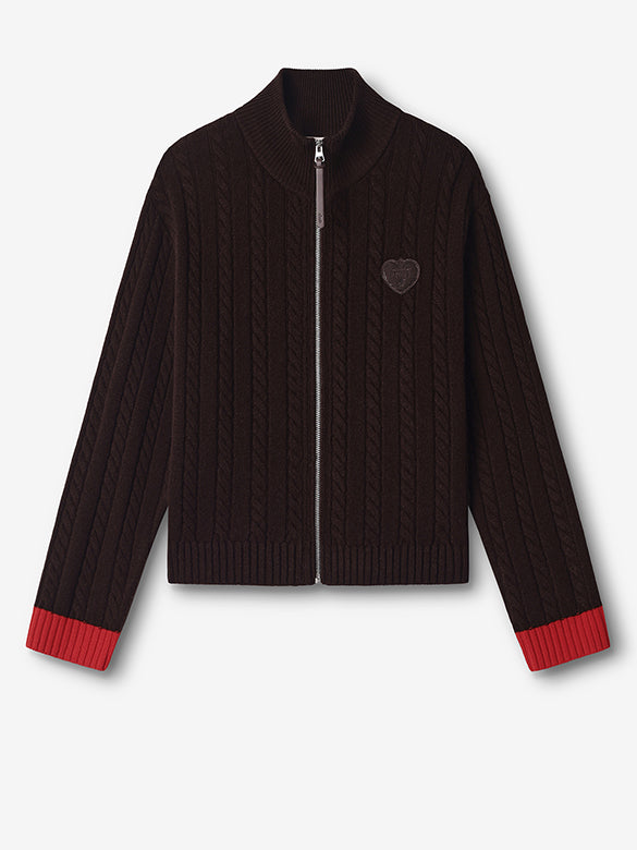 Bi-color Hem Zipper Knit Cardigan