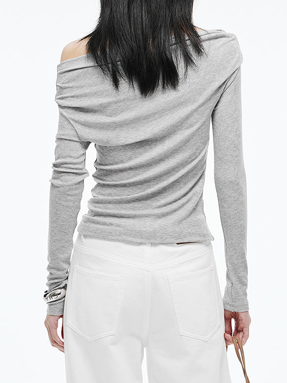One-shoulder Gather Long Sleeves Top